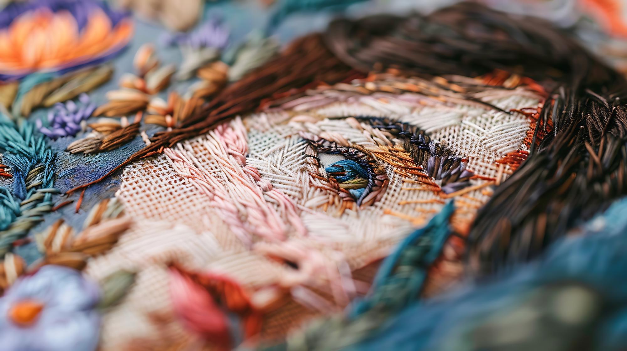 Portret wykonany techniką haftu